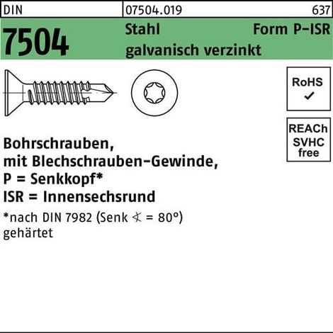 Vis autoforeuse DIN 7504 SEKO ISR P 6,3x50-T30 acier galv.zingué 250p.