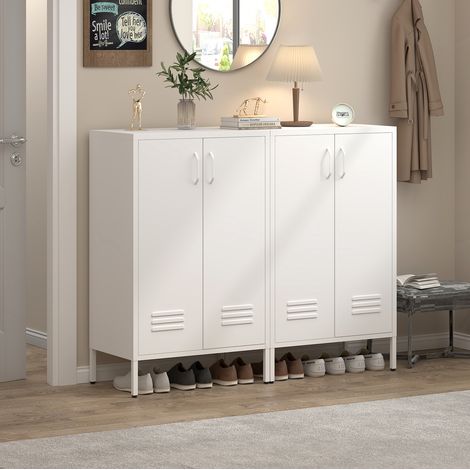 Armadio contenitore in metallo 98x42x21.5 cm, 2 ante, 2 ripiani regolabili, piedini antiscivolo, bianco (1/5)