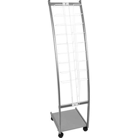 Support d'affichage 31 x 126 x 35 cm – Présentoir 6 compartiments pour brochures – Structure métallique avec roulettes – Montage facile – Primematik (1/5)