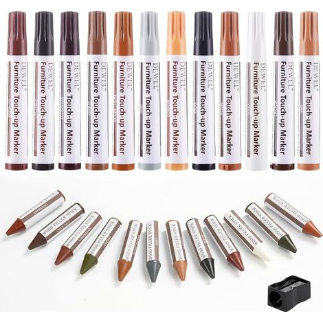 Furniture Repair Kit 12 Wooden Markers 12 Pieces Repair Wax Sticks for Stains Scratches Floors etc (1/5)
