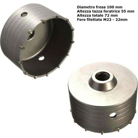FRESA A TAZZA CAROTATRICE DA 100 MM PER MURI CALCESTRUZZO CEMENTO (1/5)