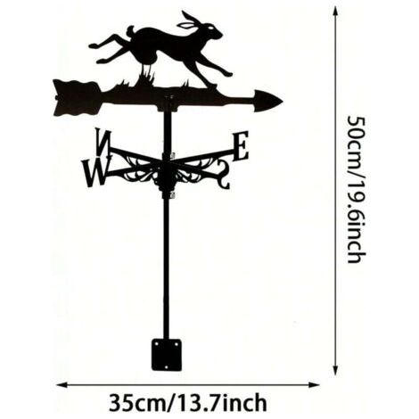 Green Mobility-Girouette en forme de lapin, noire, creuse, indicateur de direction du vent, pour toit de jardin, clôture décorative, girouette extérieure (1/4)