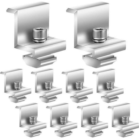 Clip D'Extrémité Aluminium - Pour Panneaux Solaires Photovoltaïques - Compatible Toiture Plate Et Inclinée - 12 Pièces (1/5)