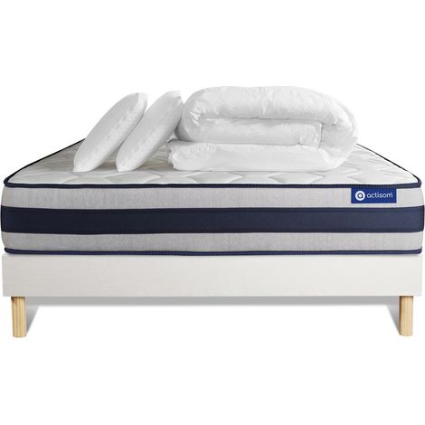 Komplettpaket Bett - Matratze 180x200 cm + Boxspringbett mit Lattenrost (im Set) + 2 Kopfkissen + Bettdecke - Actiflex Ergo