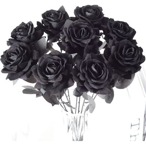 Bouquet de 12 roses artificielles en soie, noires (1/5)