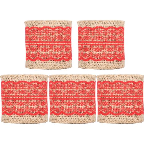 Ruban de Jute Rouge 5 Pièces Rouleau Toile de Lin Dentelle Bandeau Fait Main Déco Artisanale Sangle Rustique (1/5)