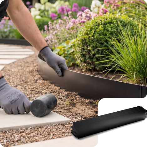 VOUNOT® Lot de 20 Bordure de jardin en métal flexible 100x13cm noir - Clôture gazon antirouille 20m