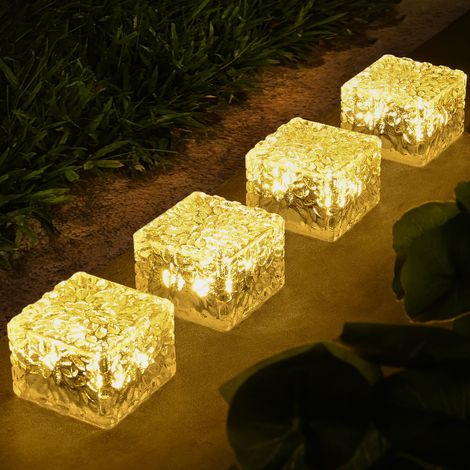 Lot de 4 lampes solaires décoratives en acrylique pour l'extérieur, idéales pour la terrasse, le jardin, l'aménagement paysager et l'éclairage au sol en camping. (1/5)