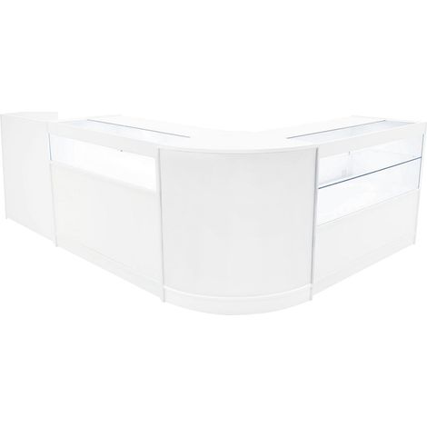 Comptoirs de Vente MDF Blanc LED Blancs Intégrés Ensemble Gravity B1200, C1200, CM60, TB60 3 Étagères Portes Coulissantes Verouillables Rangement Commerciale Réception Bureau Vêtements [Clés INCLUS] (1/5)