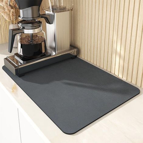 Tapis de séchage absorbant en caoutchouc pour comptoir de cuisine SHAR Coffee Mat 16" x 20" - Accessoires pour bar à café, gris (1/4)