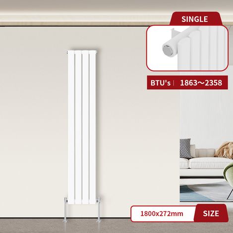 Warmehaus Flat Panel Radiator White Vertical 1800 x 272mm Single (1/5)