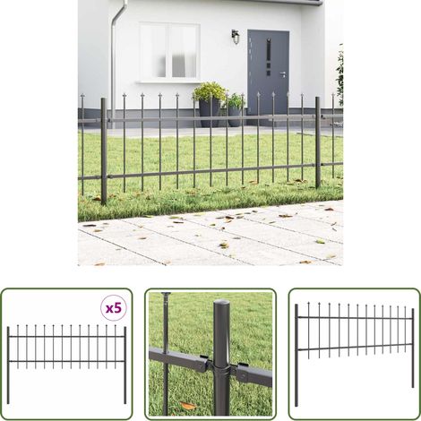 Gartenzaunpanel - Gartenzaun 5 pcs Grau 8,5 x 0,6 m Pulverbeschichteter Stahl (1/5)