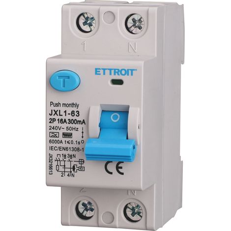 Disjoncteur différentiel pur ETTROIT 2P 16A 300mA 220V-6KA Courbe F - JX3216613