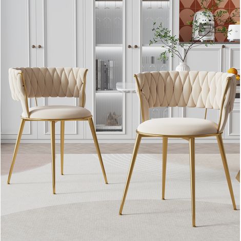Sillas de comedor de 2 piezas en terciopelo marfil, respaldo calado, reposabrazos DESVIAE (1/5)