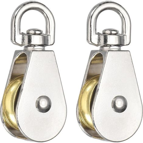 Poulie simple (charge 700 kg) (2 pièces), roue pivotante robuste en alliage de zinc, poulie fixe de levage pour câble métallique, équipement de gym, corde à linge (1/5)