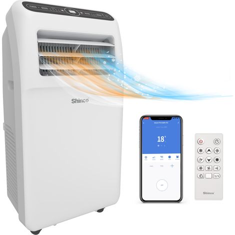 SHINCO Mobile WLAN-Klimaanlage 12.000 BTU/h, Eco R290, 3,5 kW, 4-in-1-Funktion: Kühlen, Heizen, Ventilator, Luftentfeuchter, Weiß