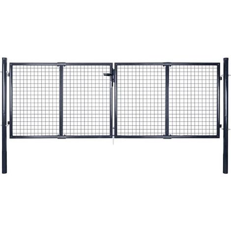 Portail de jardin en treillis métallique galvanisé, 300 x 75 cm, gris.