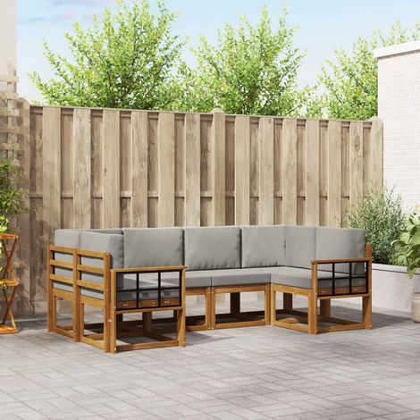 Outdoor-Sofagarnitur mit Kissen 6 pcs Natürlich und Hellgrau (1/5)