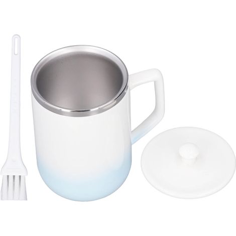 Automatischer Kaffeebecher (360 ml) mit Selbstumrührfunktion, nachfüllbar, für heiße Schokolade und Milch, blau-weißer Farbverlauf. (1/5)