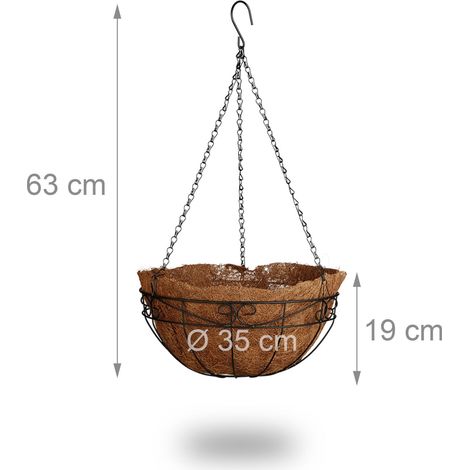 Set di 3 vasi sospesi decorativi da giardino 65 x 35 x 35 cm in ferro nero 130004449