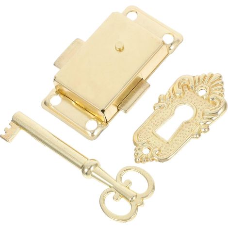 Serrure de meuble vintage en alliage doré 53x26 mm avec clé et (1/5)