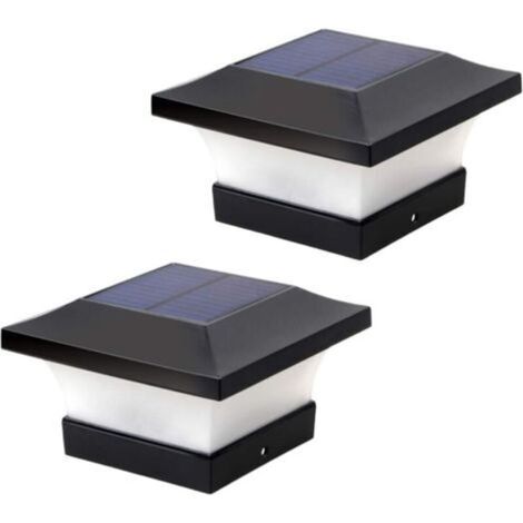 Lot de 2 lampes solaires pour poteau d'extérieur pour éclairage de pont de clôture, éclairage solaire LED haute luminosité 6000 K blanc pour poteaux 4 x 4, 5 x 5 ou 6 x 6