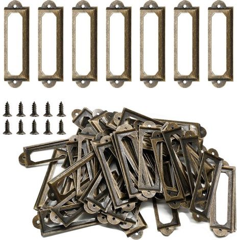 50 pièces - Porte-étiquettes pour meubles - Couleur bronze - 60 mm x 17 mm - Porte-étiquettes de bibliothèque - Porte-étiquettes décoratifs pour plaques signalétiques, armoire à pharmacie, archives, M (1/5)