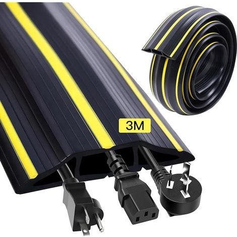 3m Protection Câble avec 3 Passages Câbles, 83 17mm Joint Porte Garage, Couvre Protecteur Goulotte Plancher, Passe Câble Sol pour Bureaux, Usines, Entrepôt, Garages, Atelier, Concert(Noir & Jaune) (1/5)