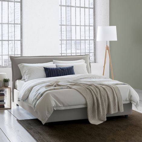 Dmora - Cama matrimonial Dbianch, Cama contenedor con funda extraíble con cabecero tapizado y estructura de cama, 100% Made in Italy, adecuado para colchón 160x190 cm, Gris (1/5)