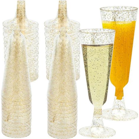 Set aus 20 transparenten 15cl-Champagnerflöten aus glitzerndem Kunststoff, wiederverwendbar, für Empfänge, Hochzeiten und Partys.