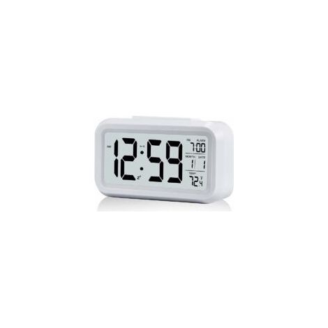 Réveil lumineux à pile silencieux – Grand écran LED haute définition – Affichage de la température et calendrier – Fonction Snooze (1/4)
