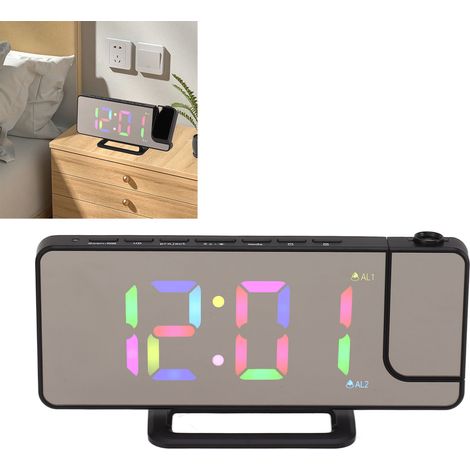 Horloge Digitale avec Projection LED Multifonctions, Modèle Télécommande 5 Fonctions, Alarme Électronique Réveil USB (1/5)