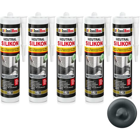 Neutralsilikon Naturstein Silikon Sanitär Marmor Inn/Auß 5 x 300ml Anthrazitgrau (1/5)