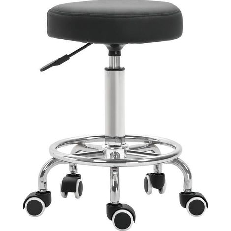 Taburete de salón regulable en altura, tapizado en piel sintética, carga máxima 110 kg, Ø 42 cm, altura 50-64 cm, color negro (1/5)