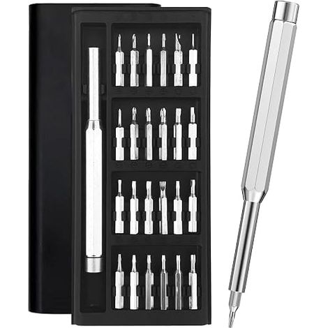 Juego de destornilladores de precisión 24 en 1, kit de destornilladores magnéticos, mini juego de destornilladores portátil con base de clip, para reparar teléfonos, tabletas, relojes, gafas y disposi (1/5)