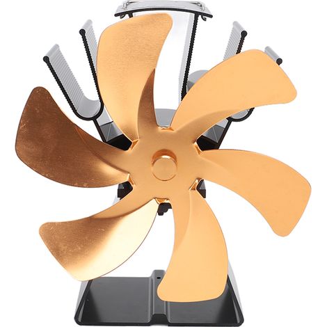 6-Blatt-Holzofenlüfter, Aluminium, manuelle Steuerung, Goldfarben für Pelletöfen und Kamine (1/5)