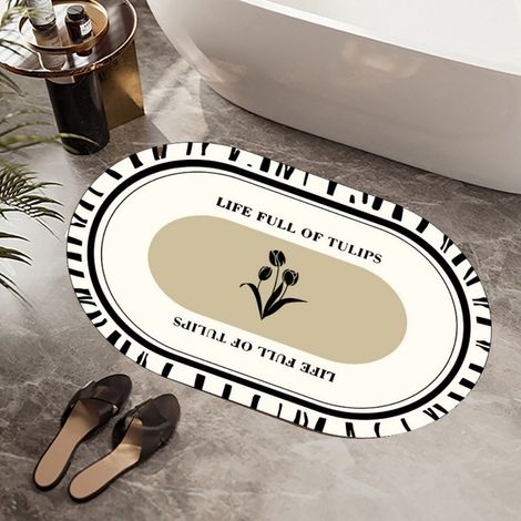 LAN Boue de diatomées à motif floral 50 x 80 cm Tapis de sol en terre de diatomées, paillasson de salle de bain, tapis absorbant et antidérapant, tapis d'entrée, lavable. (1/5)