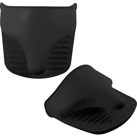 Thick Silicone Oven Gloves (2 pcs/Pair), 12.5 11cm Heat Resistant Oven Gloves, for Baking, Cooking, BBQ, Barbecue, Black (1/5)
