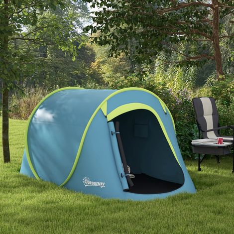 Tente camping 2-3 pers bleue – Étanche 2000 mm, sac transport randonnée – 245x148x105 cm (1/5)