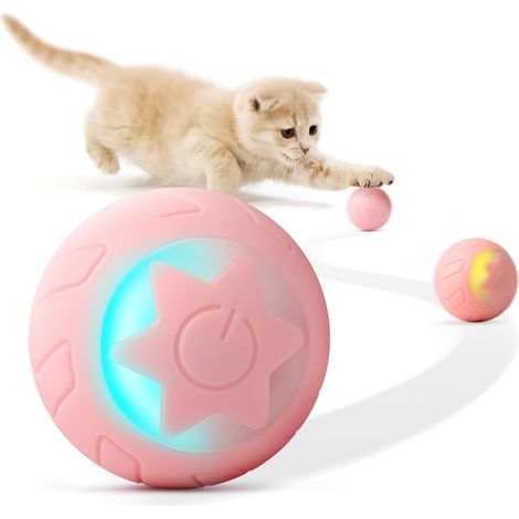 HONORNIC - Balle interactive pour chat, 2 modes, lumières LED remplaçables, rechargeable, rose.
