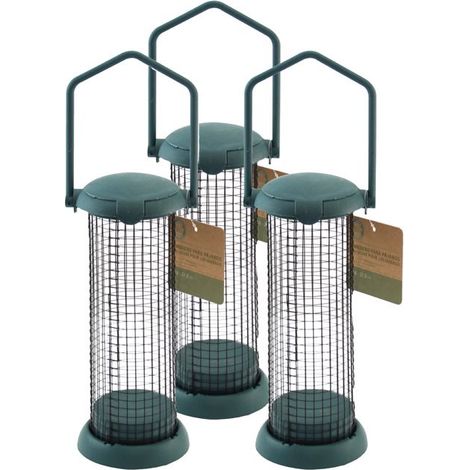 Mangeoire pour oiseaux - JUANIO - Lot de 3 - Vert - Treillis métallique - Résistante aux intempéries (1/3)