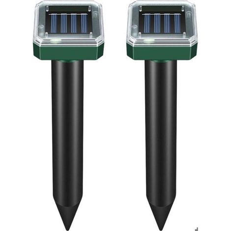 2 Solar-Powered Mole Repellers for Garden, Ultrasonic Solar Mole Deterrent, Waterproof Vibrating Stake