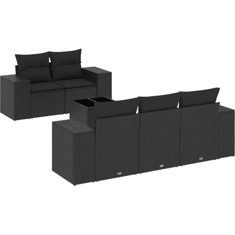 Maison Exclusive - Set Divano da Giardino 6 pz con Cuscini Nero in Polyrattan (1/5)