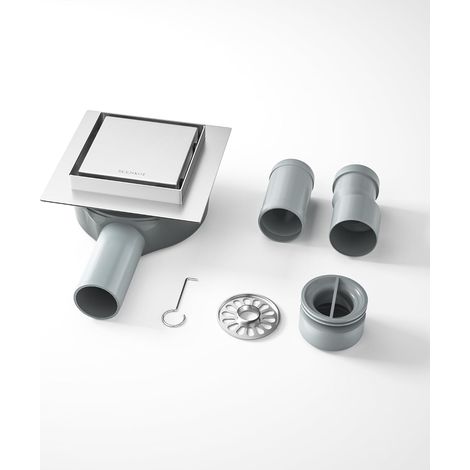 Siphon de douche en acier inoxydable - 10 cm - 2 en 1 - À carreler - Caniveau de douche carré avec siphon à 360° - Étanchéité à l'eau et filtre à cheveux améliorés, démontables et nettoyables (1/5)