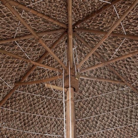 Parasol en bambou, Parasol pour Balcon Jardin Plage Terrasse, avec toit en feuille de bananier 270 cm OIB9217E