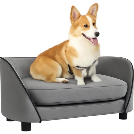 Canapé pour chien avec coussin doux housse amovible et lavable revêtement en velours néerlandais gris