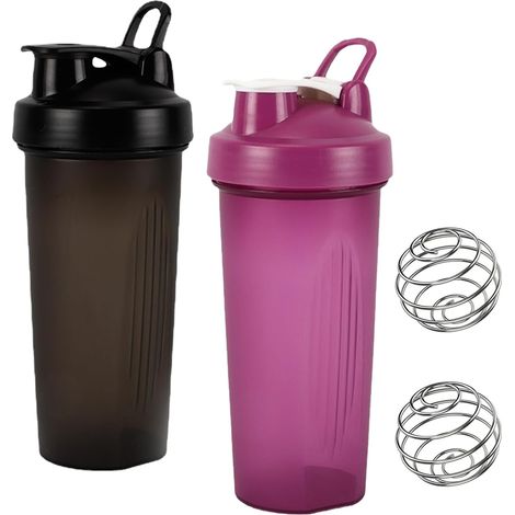 Shakers Protéinés, avec Boule de Mélange, Lot de 2 Shakers, Anti-Fuite, Sans BPA, Couvercle à Rabat, Gourde pour Protéines et Compléments Alimentaires, Durable et Sans Odeur (1/5)