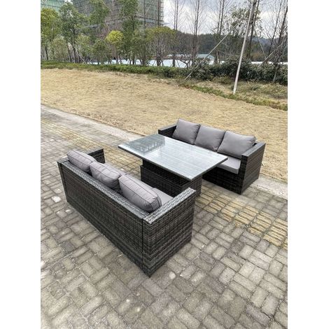 Fimous 6-Sitzer Rattan Lounge Sofa Set Gartenmöbel Einstellbarer Aufsteigender Esstisch Dunkelgrau Gemischt (1/4)