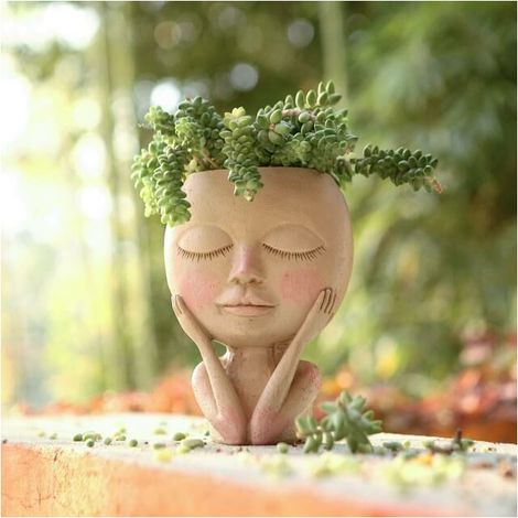 Vase Visage Humain Pots de plantes succulentes en resine Jardin art creatif Portrait abstrait pots de fleurs 16 x 12 x 21 cm (1/5)