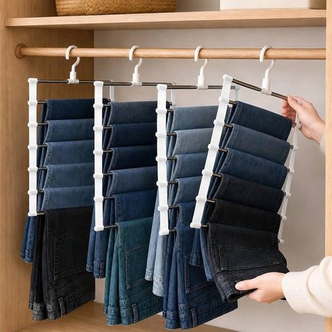 Cintre pliable en 4 pièces pour pantalons - 6 pantalons - Gain de place (1/5)